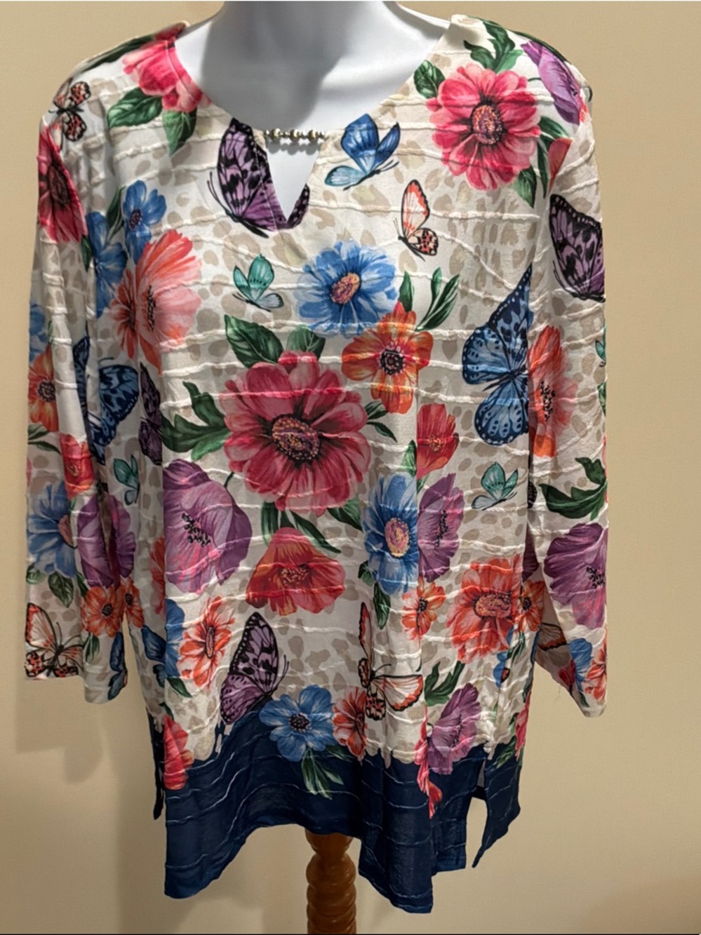Alfred Dunner Floral Butterfly Tunic - Pink, Blue, Purple